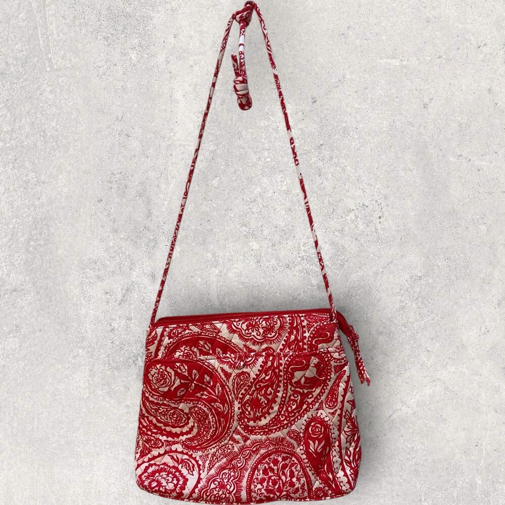 Vera Bradley Crossbody Bag Red Paisley Boho Cottage Core Quilted Purse - Picture 3 of 7